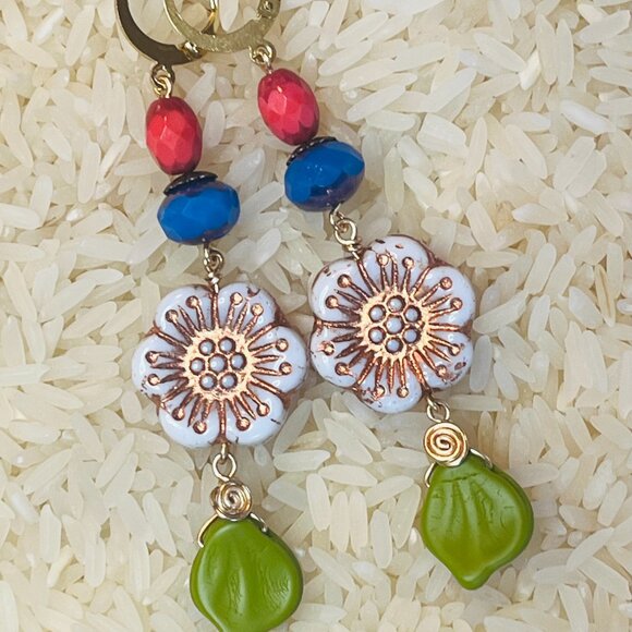Colorful Long Dangle Nature-Inspired Flower Earrings - Picture 2 of 6